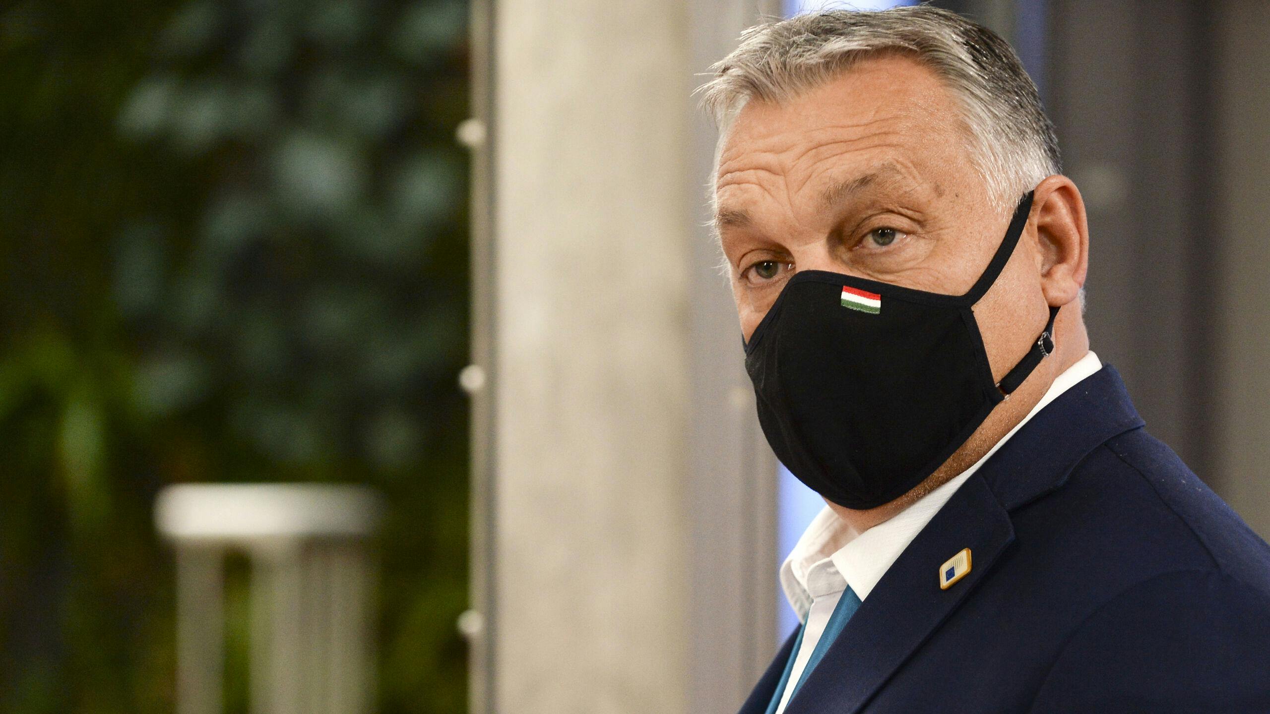 De Hongaarse premier Viktor Orban aan het eind van de Europese top.