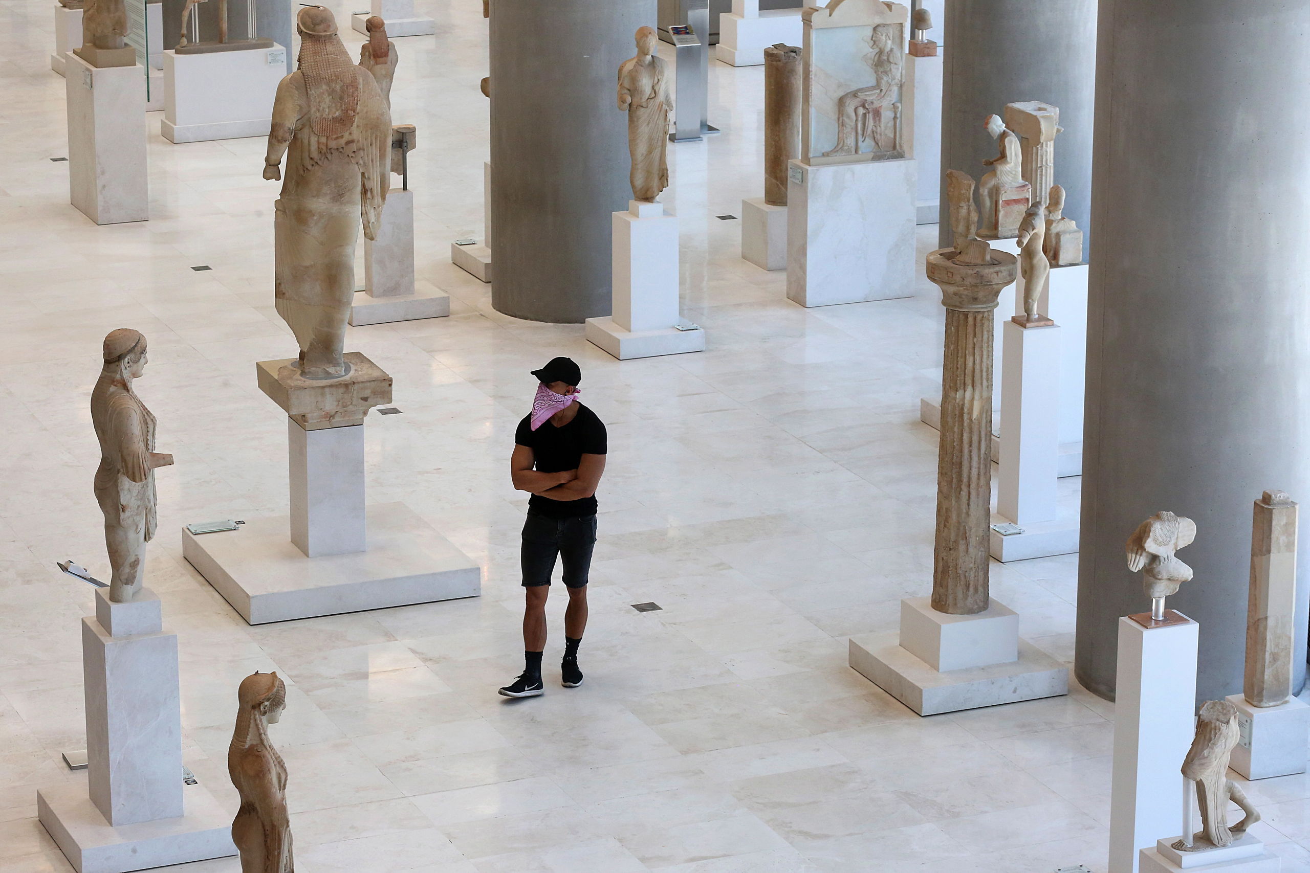Het Acropolis Museum in Athene in coronatijd. EPA/ORESTIS PANAGIOTOU