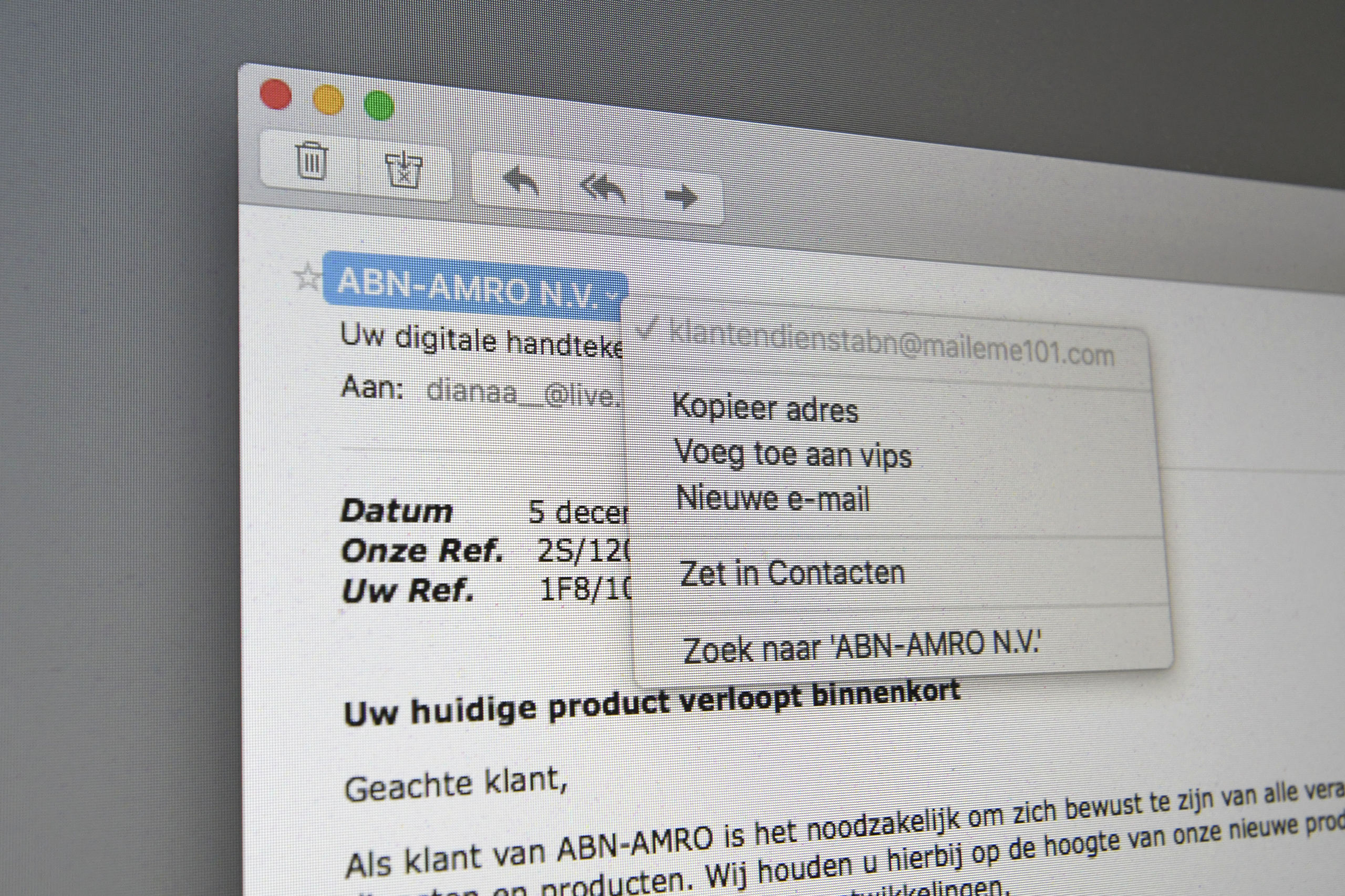 Voorbeeld van een phishing-mail