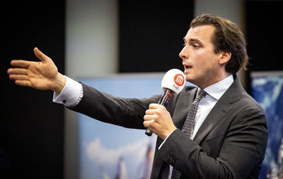 Forum voor Democratie-leider Thierry Baudet tijdens een FvD bijeenkomst in de RAI.