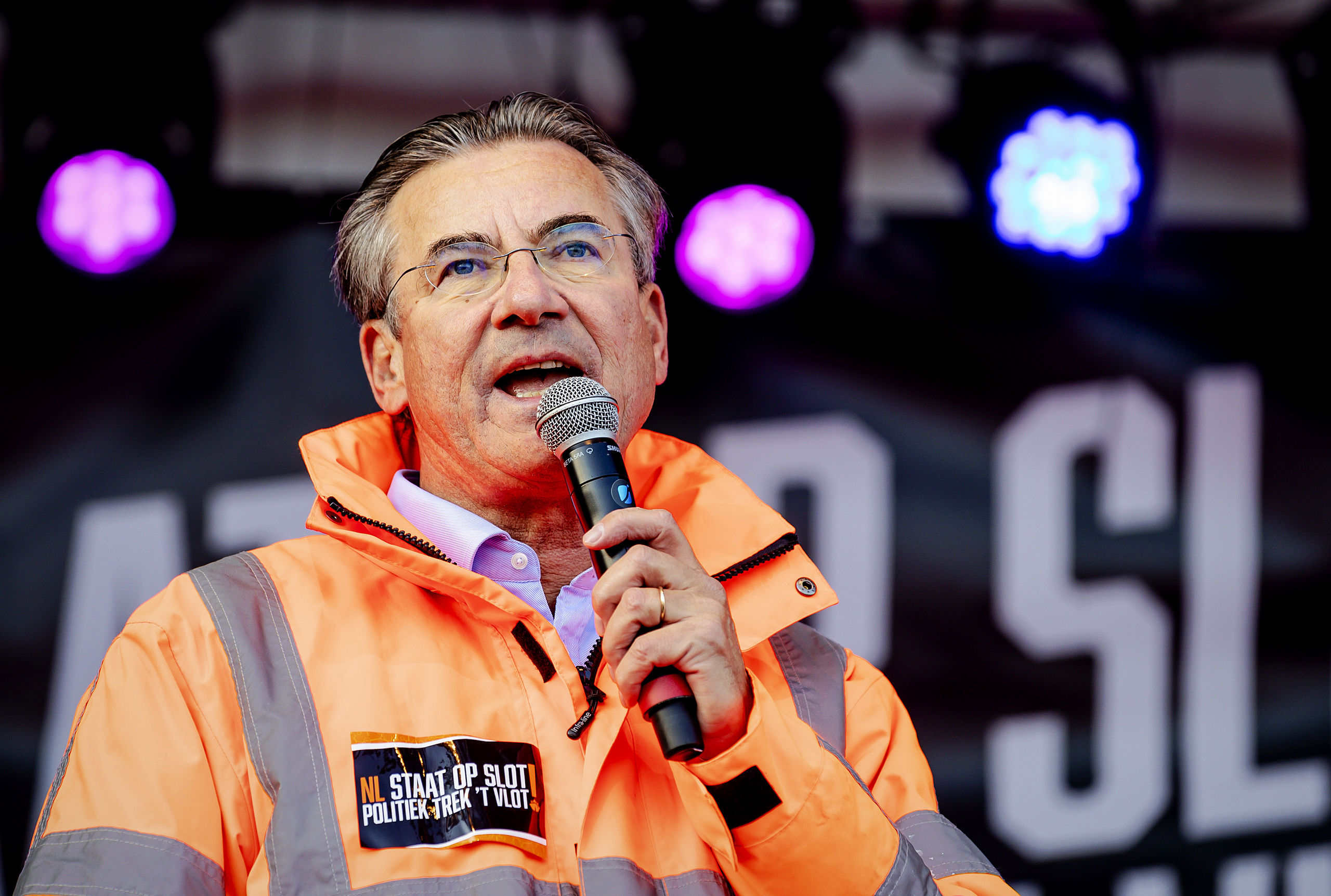 Maxime Verhagen tijdens het bouwersprotest vorig jaar op het Malieveld
