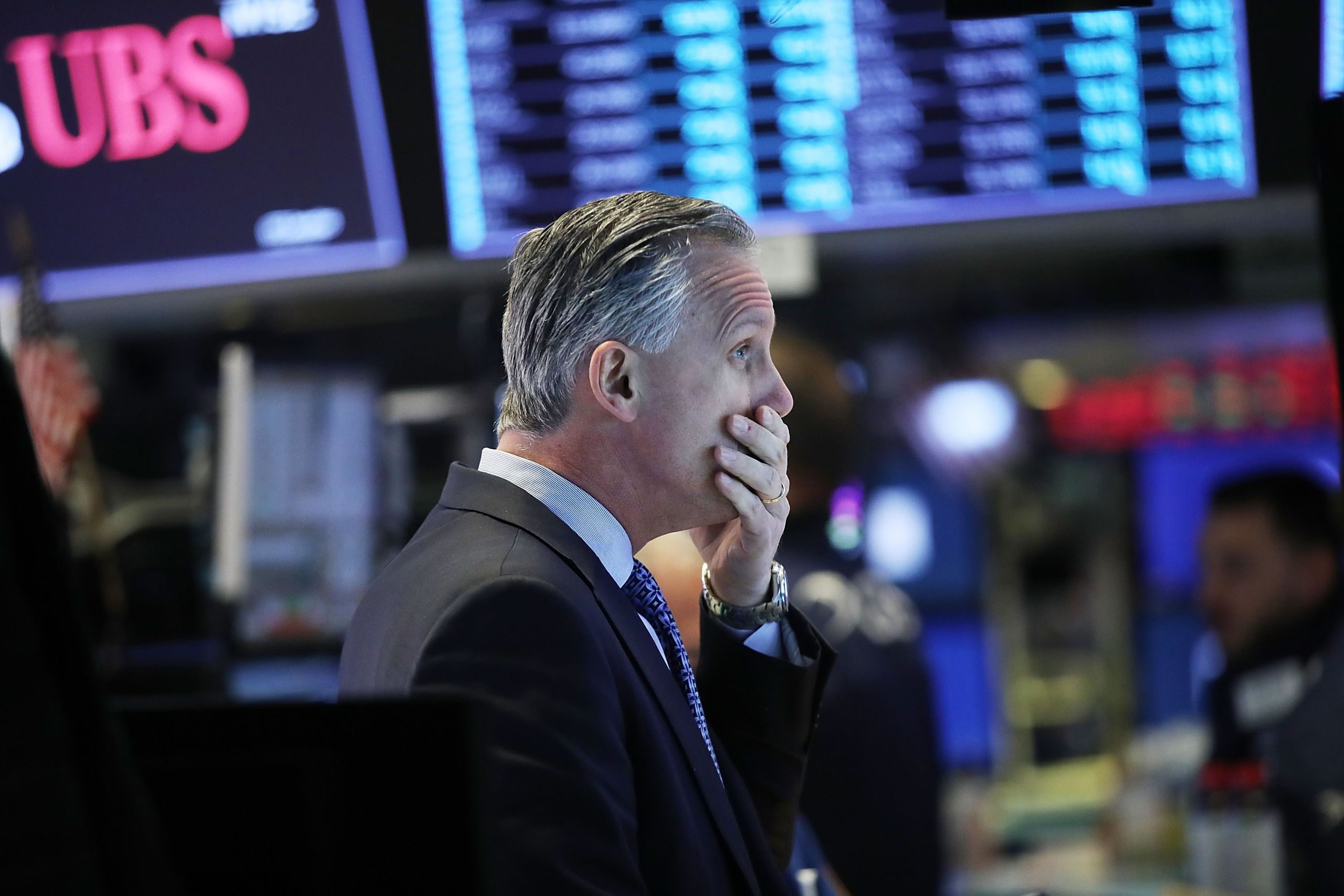 Een handelaar op de beurs van New York, afgelopen dinsdag