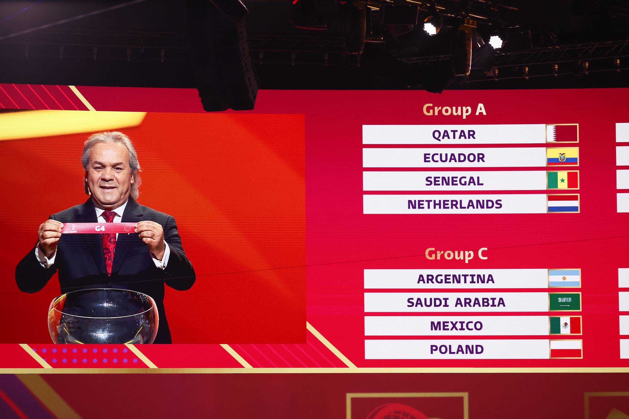 DOHA - Nederland zit in groep A tijdens de loting voor het FIFA-wereldkampioenschap voetbal 2022 in Qatar in et Doha Exhibition & Convention Centre (DECC) op 1 april 2022 in Doha, Qatar.
