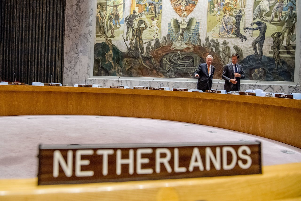 NEW YORK - Premier Mark Rutte tijdens een vergadering van de Veiligheidsraad van de Verenigde Naties. Nederland