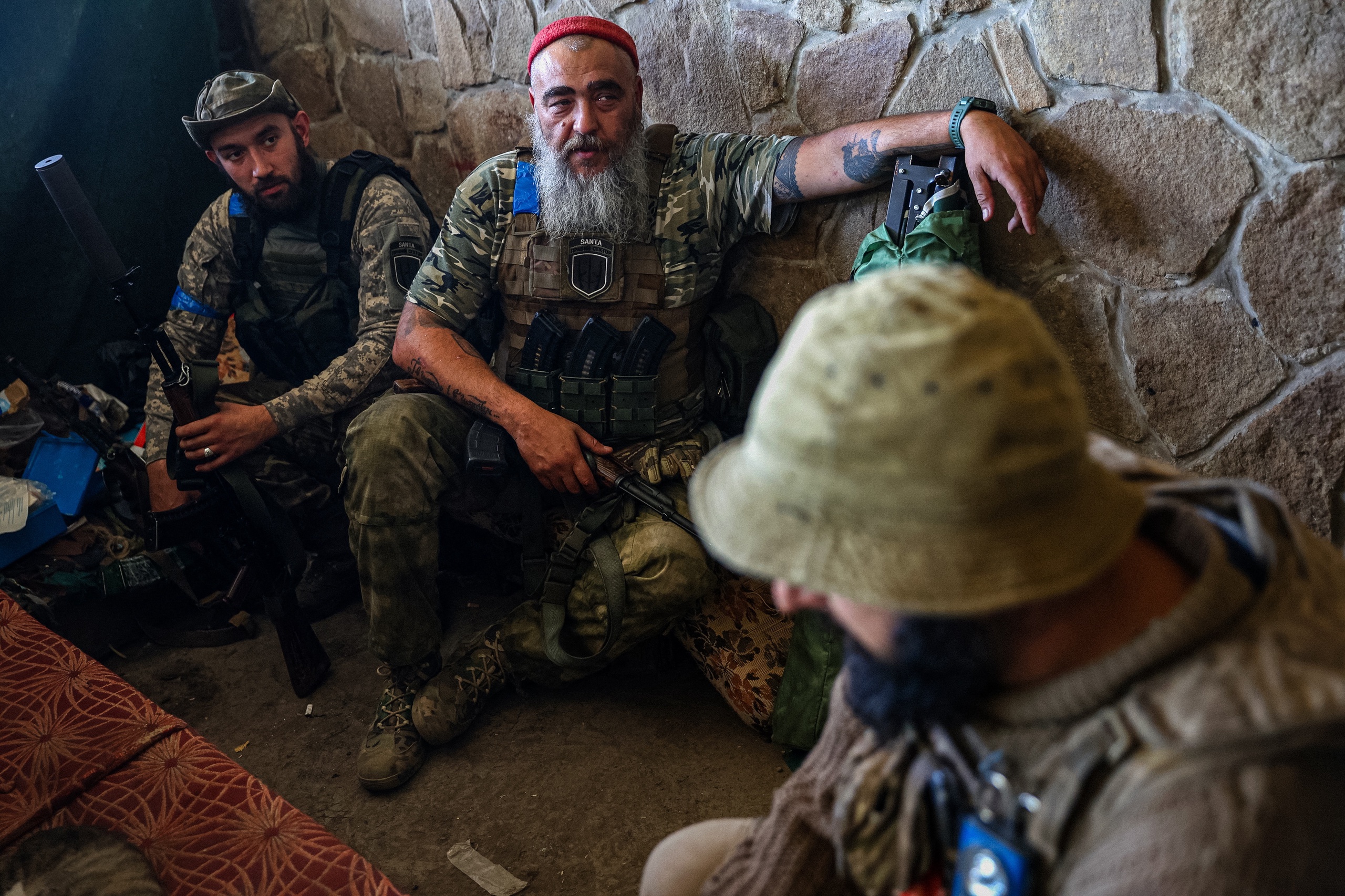 Ukrainian volunteer fighters along the front line in the Donetsk region.