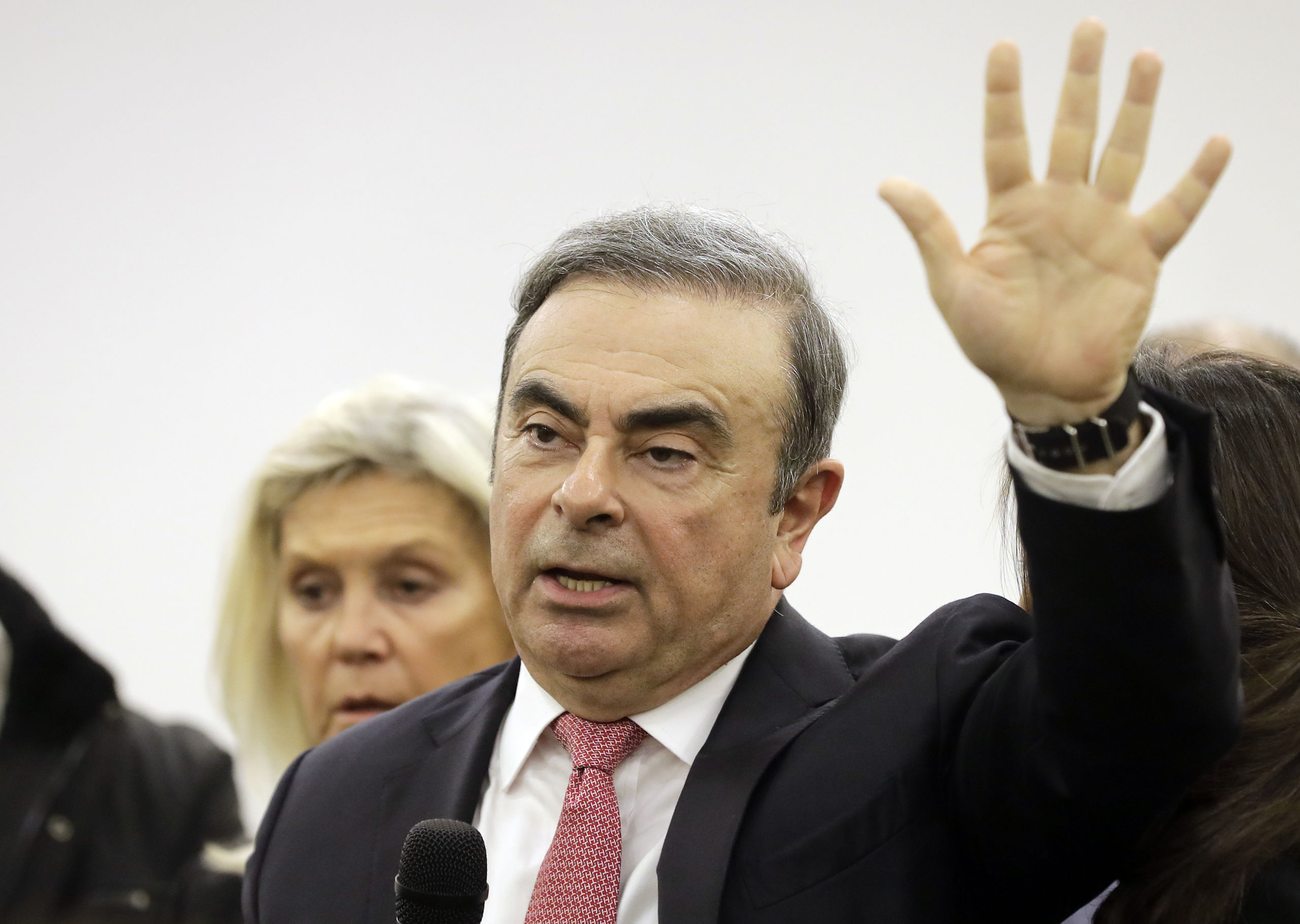 Carlos Ghosn , voormalig CEO van Renault-Nissan, tijdens zijn persconferentie in Beiroet