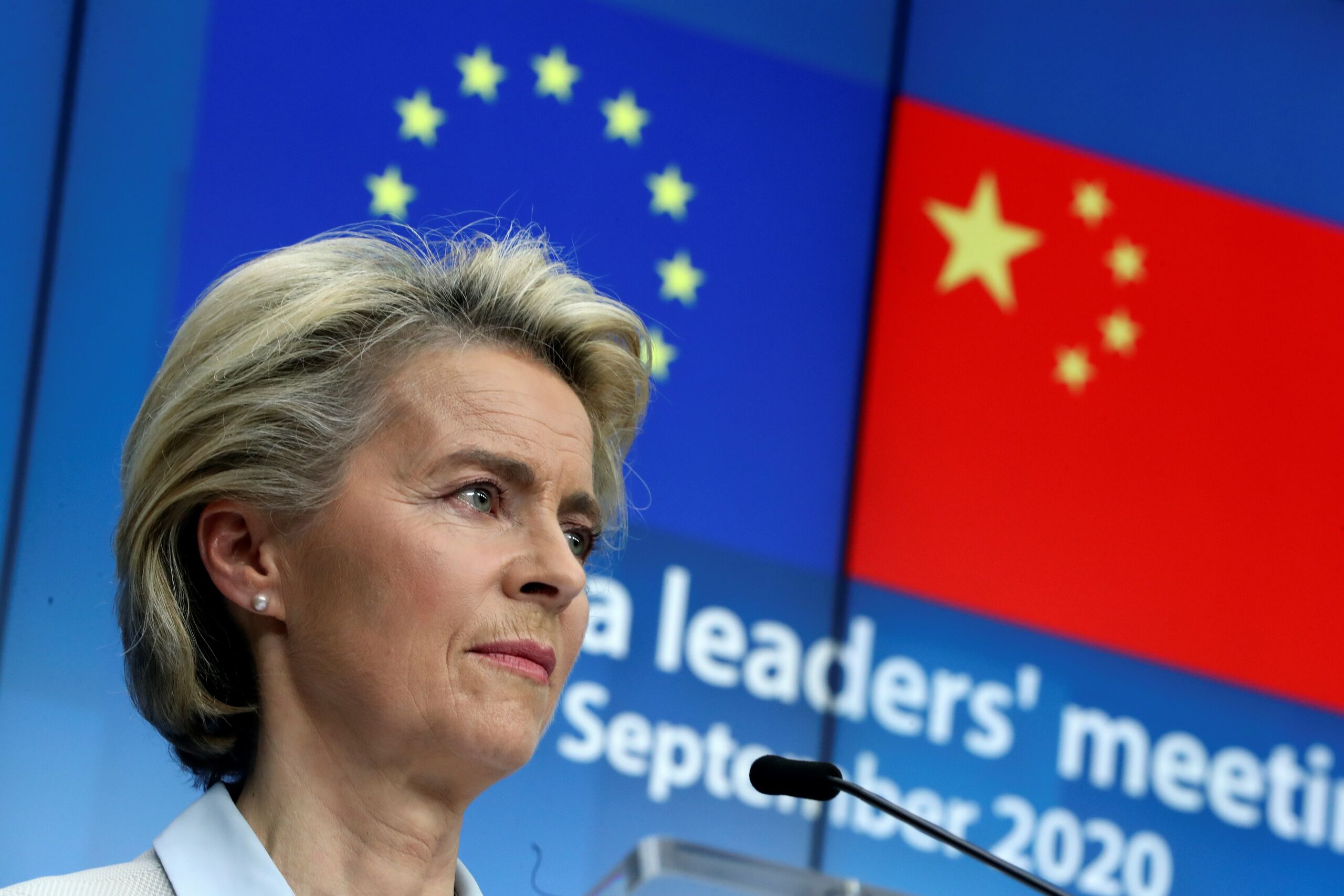 Commissie voorzitte Ursula von der Leyen na afloop van de virtuele top met Chinese president Xi Jinping. 