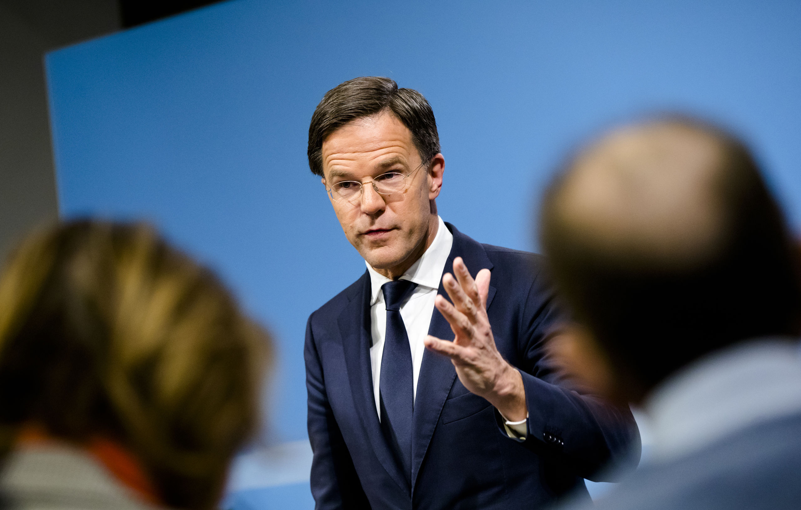 Premier Mark Rutte tijdens de persconferentie na afloop van de ministerraad.