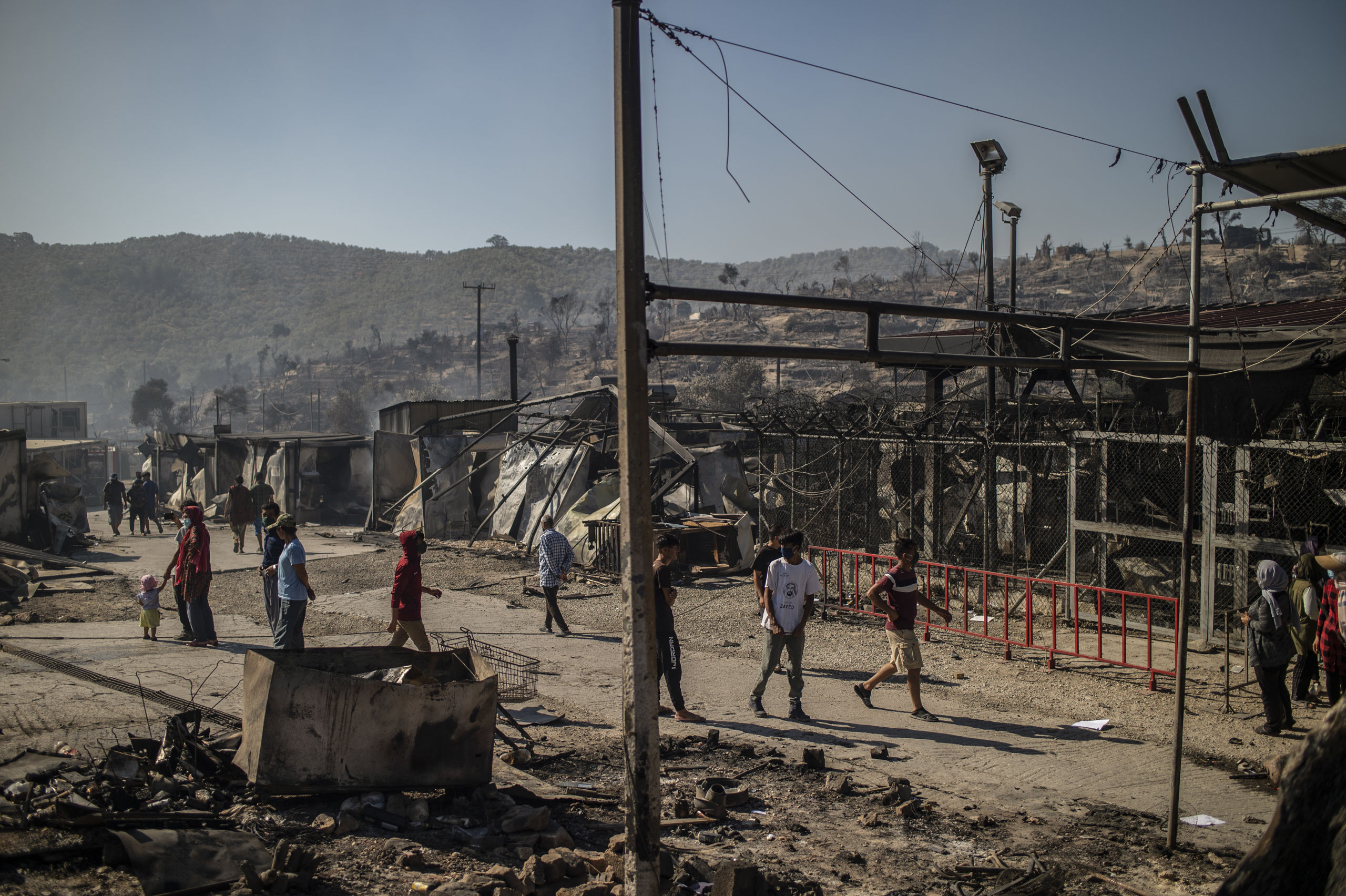 Het afgebrande vluchtelingenkamp Moria op Lesbos