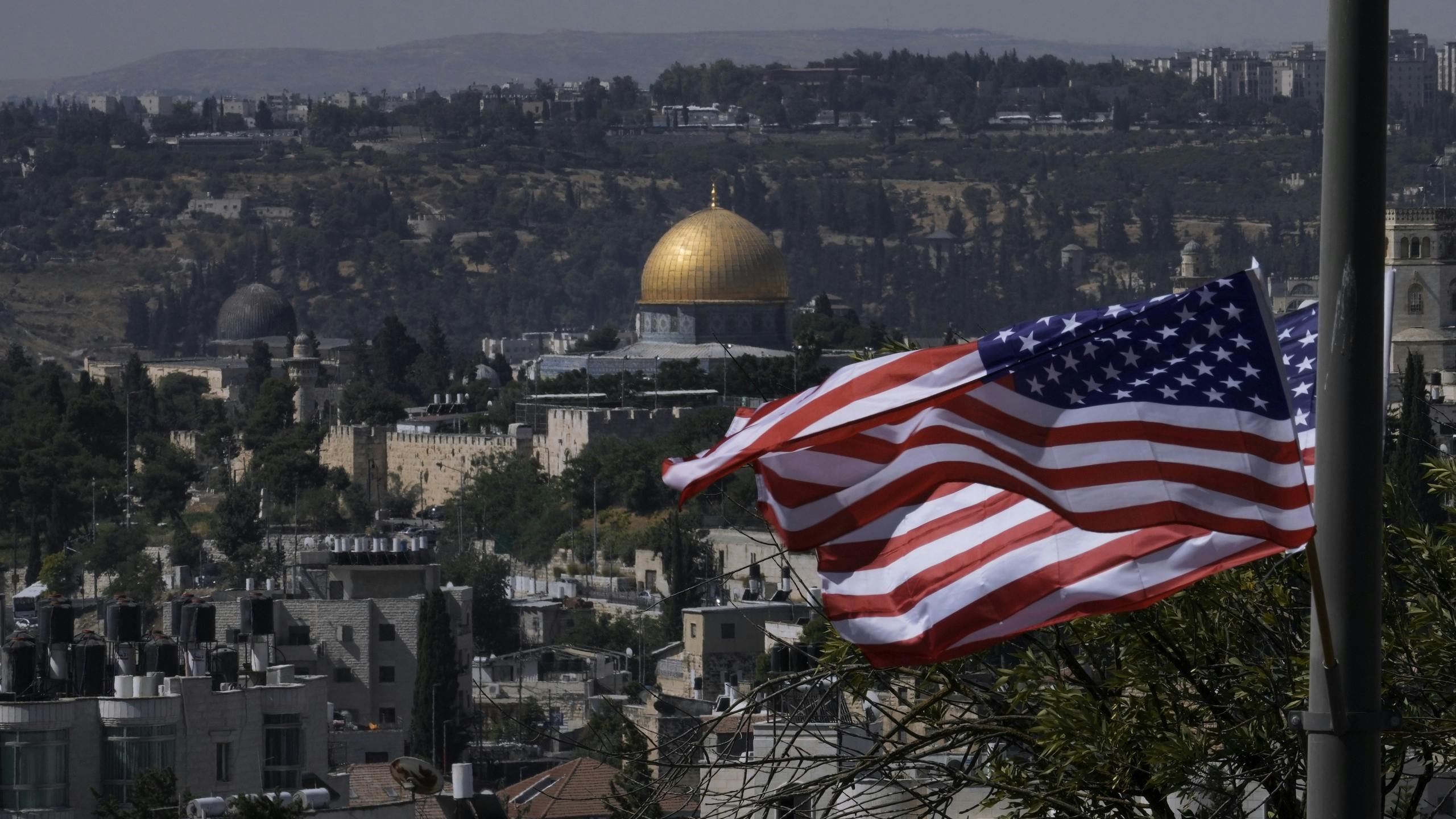 The American flag is flying in Jerusalem.