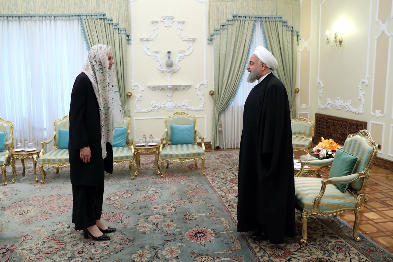 Iranian President Hassan Rouhani (R) meeting with Dutch Foreign Minister Sigrid Kaag (L) in Tehran, Iran, 21 February 2018.