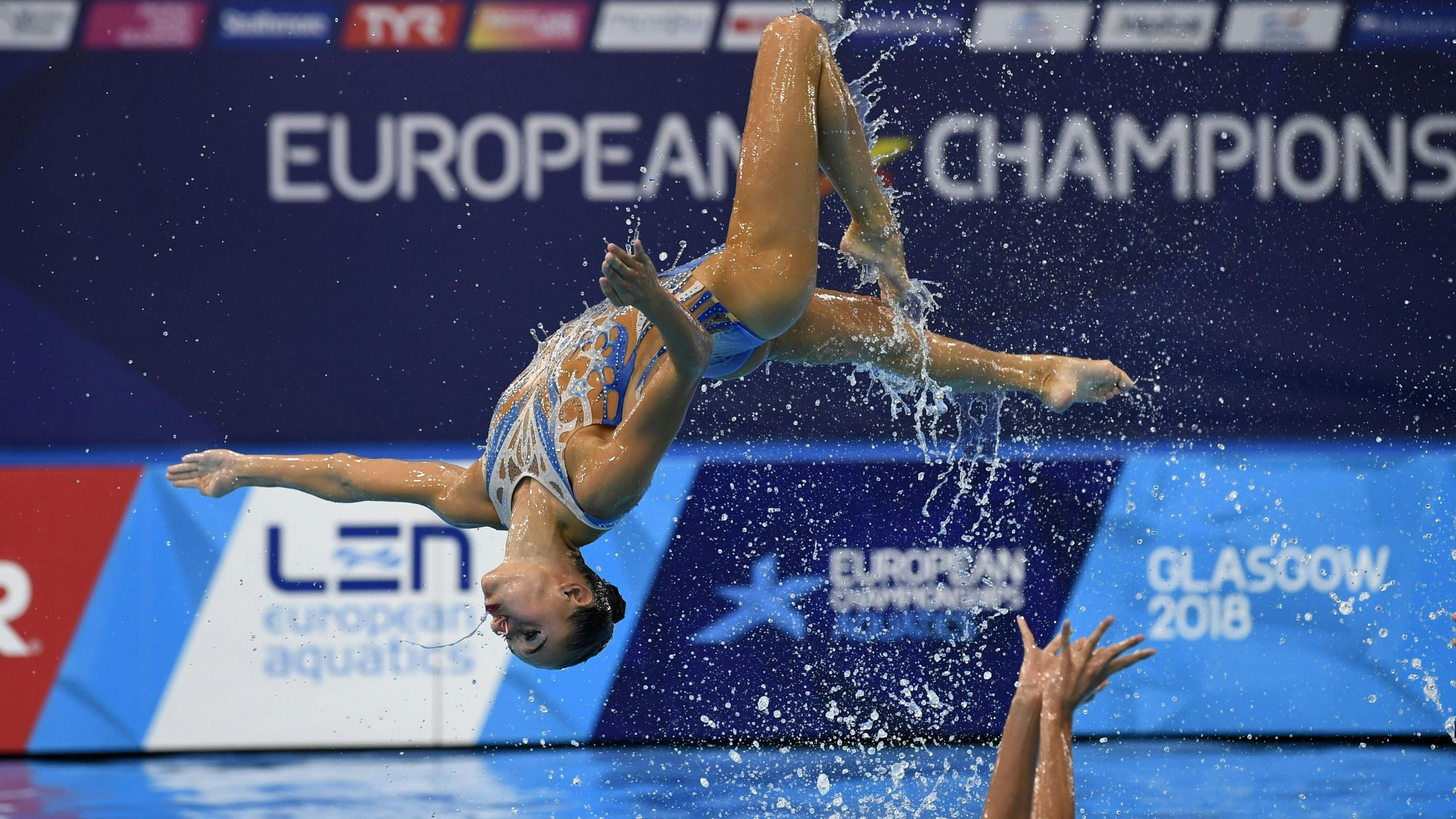 Italiaanse synchroonzwemster tijdens de Europese Kampioenschappen 2018 in Glasgow. 