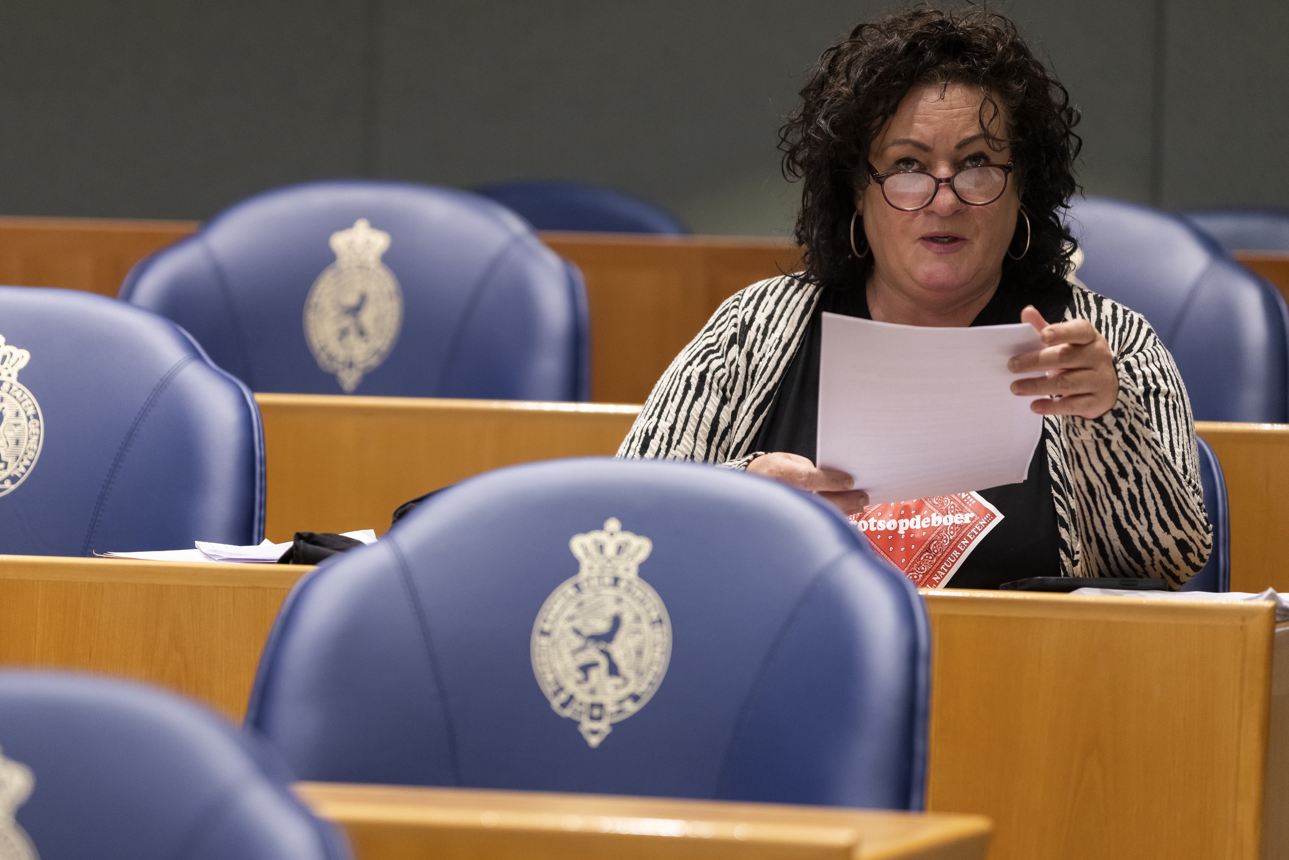 Caroline van der Plas tijdens het vragenuurtje in de Tweede Kamer.