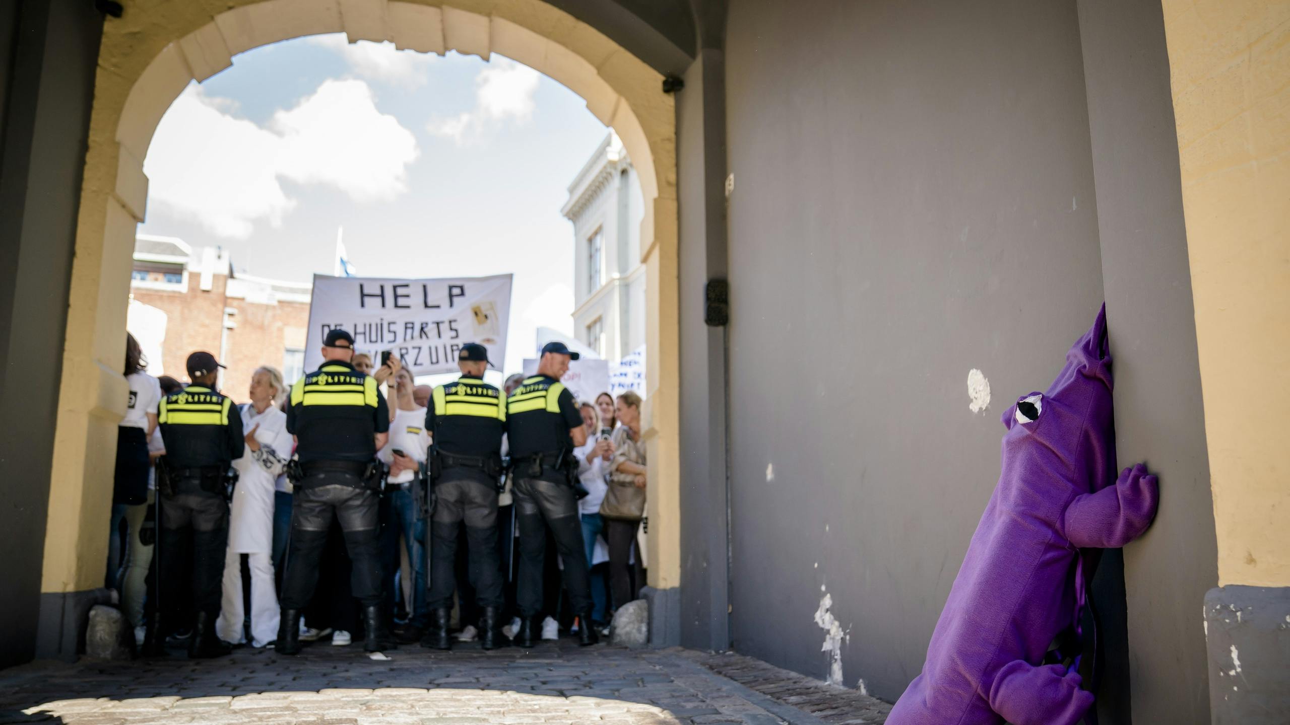 Demonstrerende huisartsen door politie tegengehouden bij Binnenhof