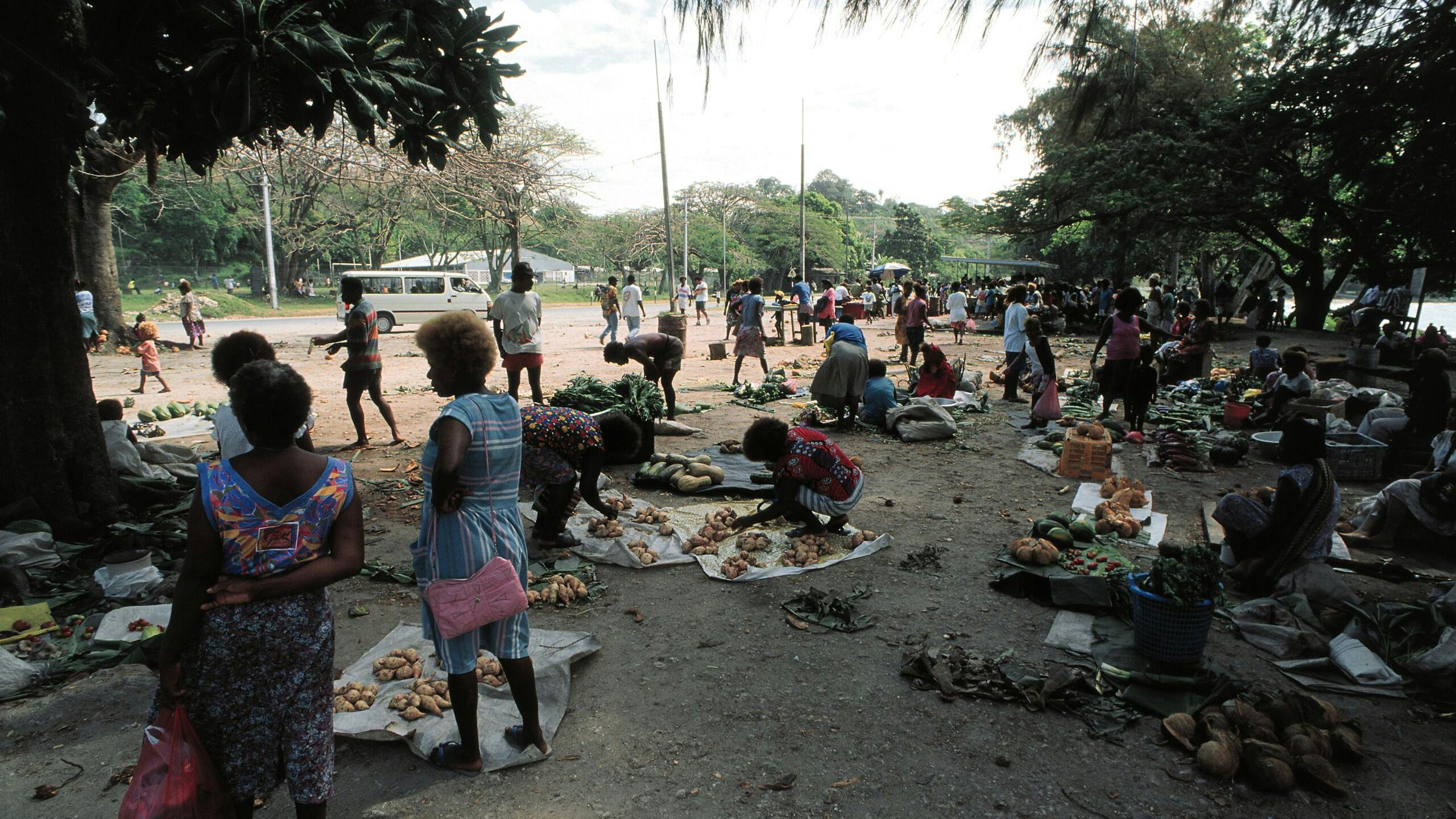 Salomonseilanden Salomons eilanden. Solomon Islands, Guadalcanal, Honiara 1996 Een van de vele informele marktjes langs de kustweg van Honiara Foto Goos van der Veen/Hollandse Hoogte
