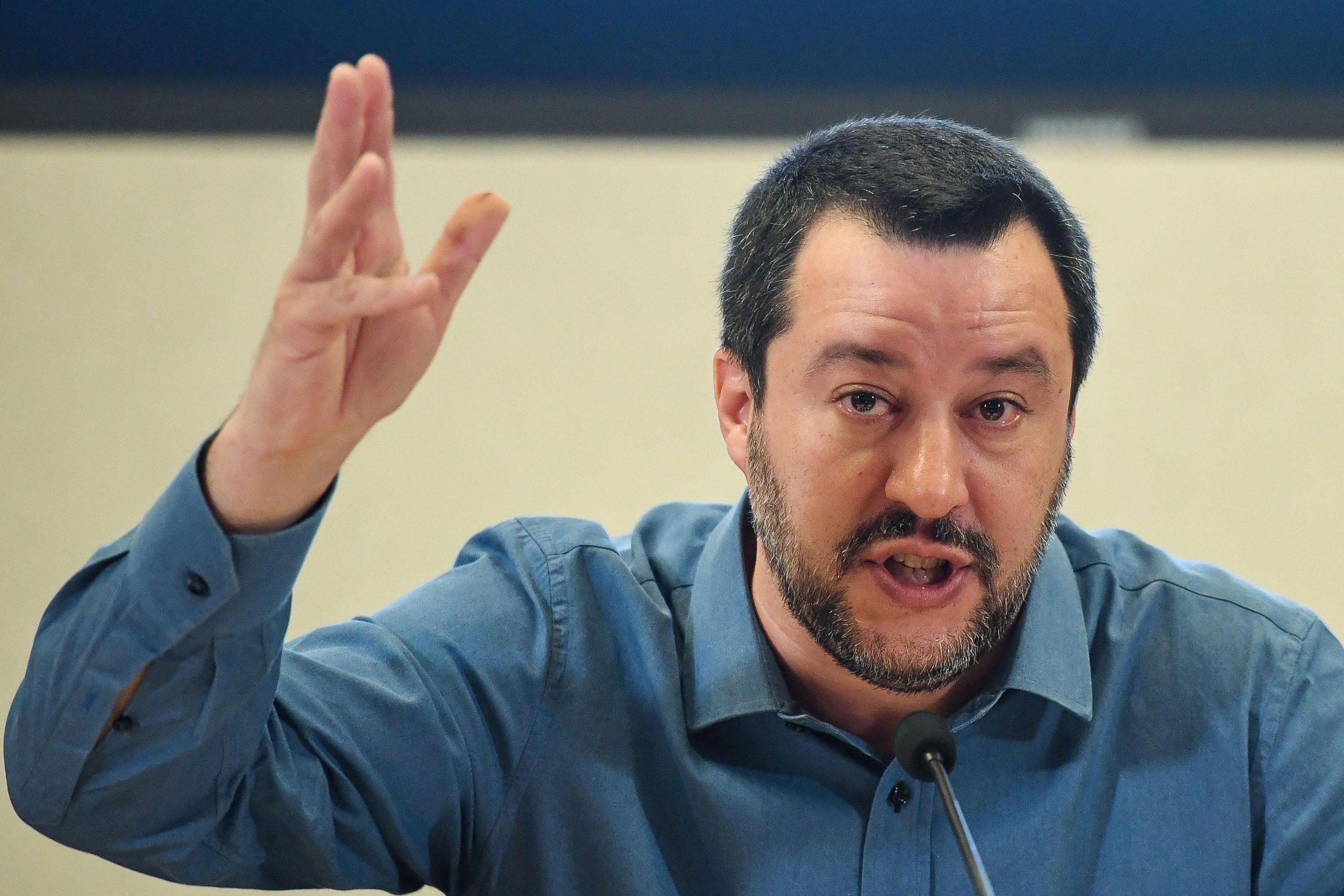 2019-01-23 13:53:51 epa07312061 Italy's Deputy Premier and Interior Minister Matteo Salvini talks during a press conference over the migrants issue, in Rome, Italy, 23 January 2019. Salvini said that the EU's SOPHIA naval mission in the Mediterranean to combat human trafficking must be scrapped unless to change the rules are changed as it places too much burden on Italy. 'The point of the Sophia naval mission is that all the rescued immigrants disembark exclusively in Italy after an ingenious agreement signed by the government of (former Italian Prime Minister) Matteo Renzi', Salvini said.  EPA/ALESSANDRO DI MEO