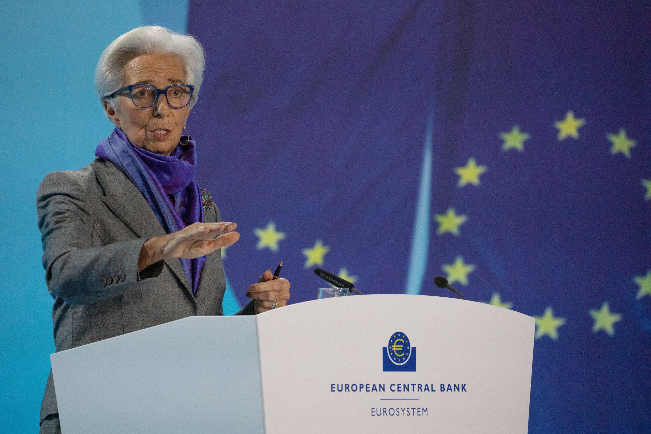 ECB-president Christine Lagarde. Nadat de Fed de rente met 0,25 procentpunt heeft verhoogd, gaat de ECB naar verwachting de rente in Europa ook verder opschroeven.