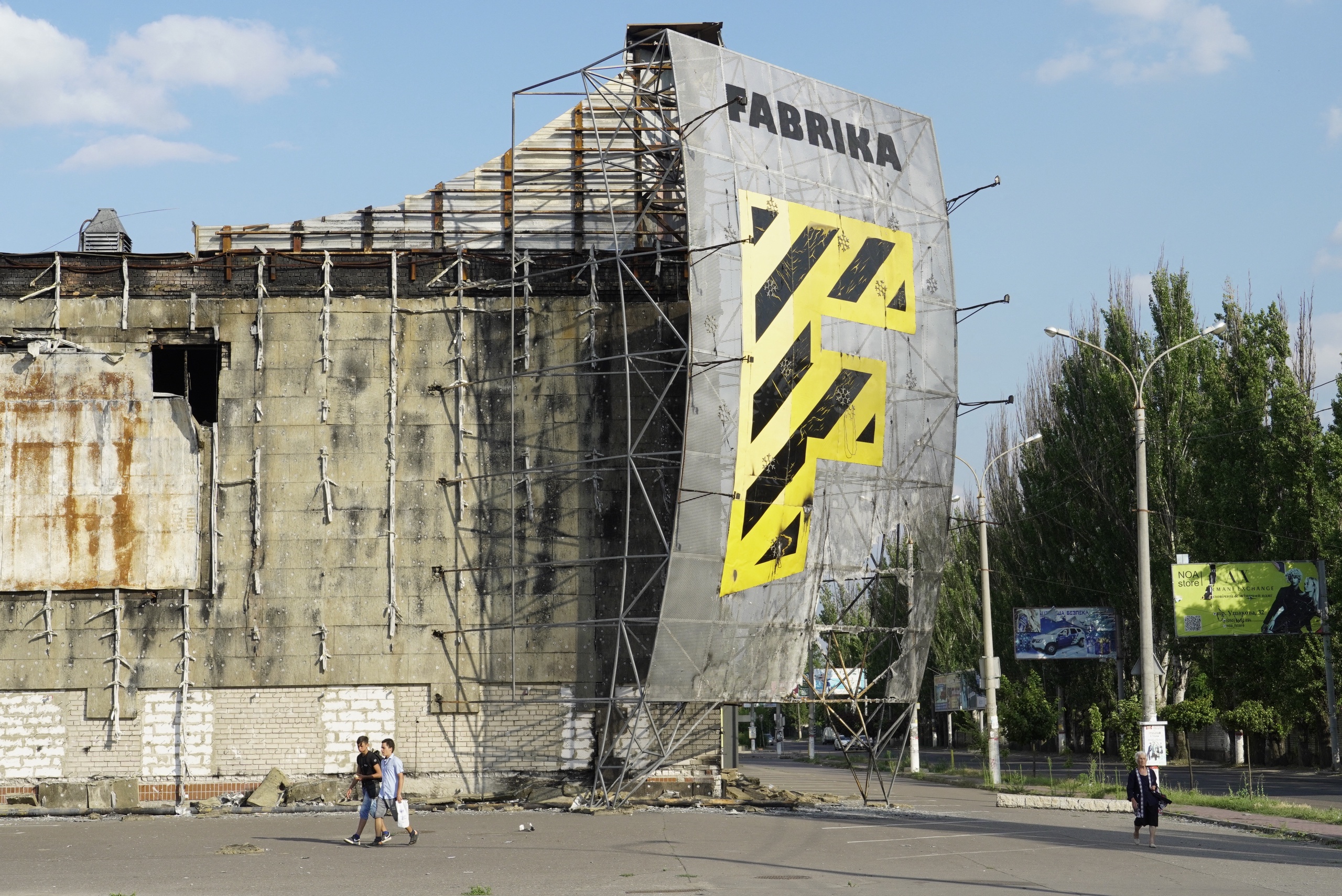 A view of the destroyed Fabrika shopping mall in the city of Kherson on July 20, 2022, amid the ongoing Russian military action in Ukraine.