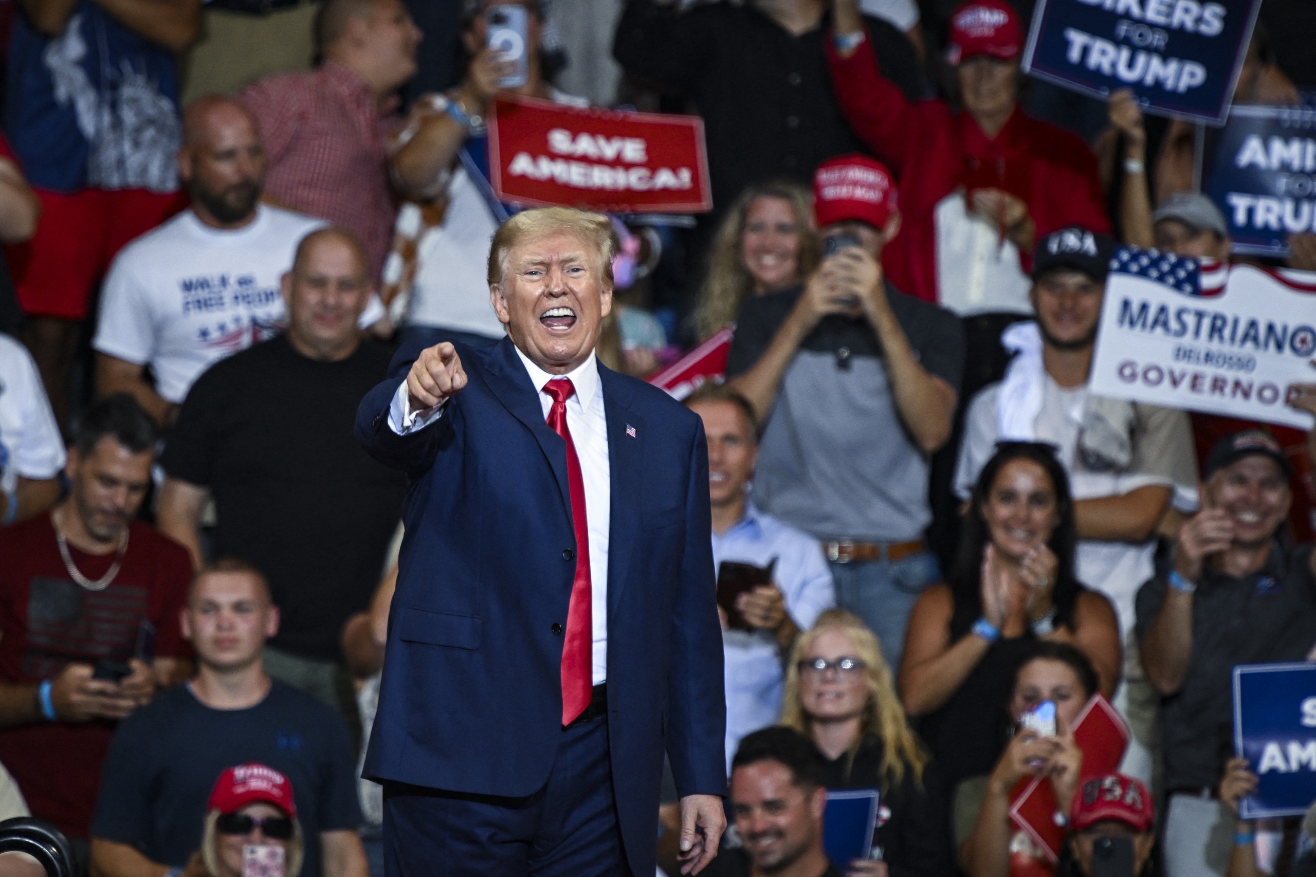 Former US President Donald Trump speaks during a campaign rally in support of Doug Mastriano for Governor of Pennsylvania and Mehmet Oz for US Senate at Mohegan Sun Arena in Wilkes-Barre, Pennsylvania on September 3, 2022.   Ed JONES / AFP