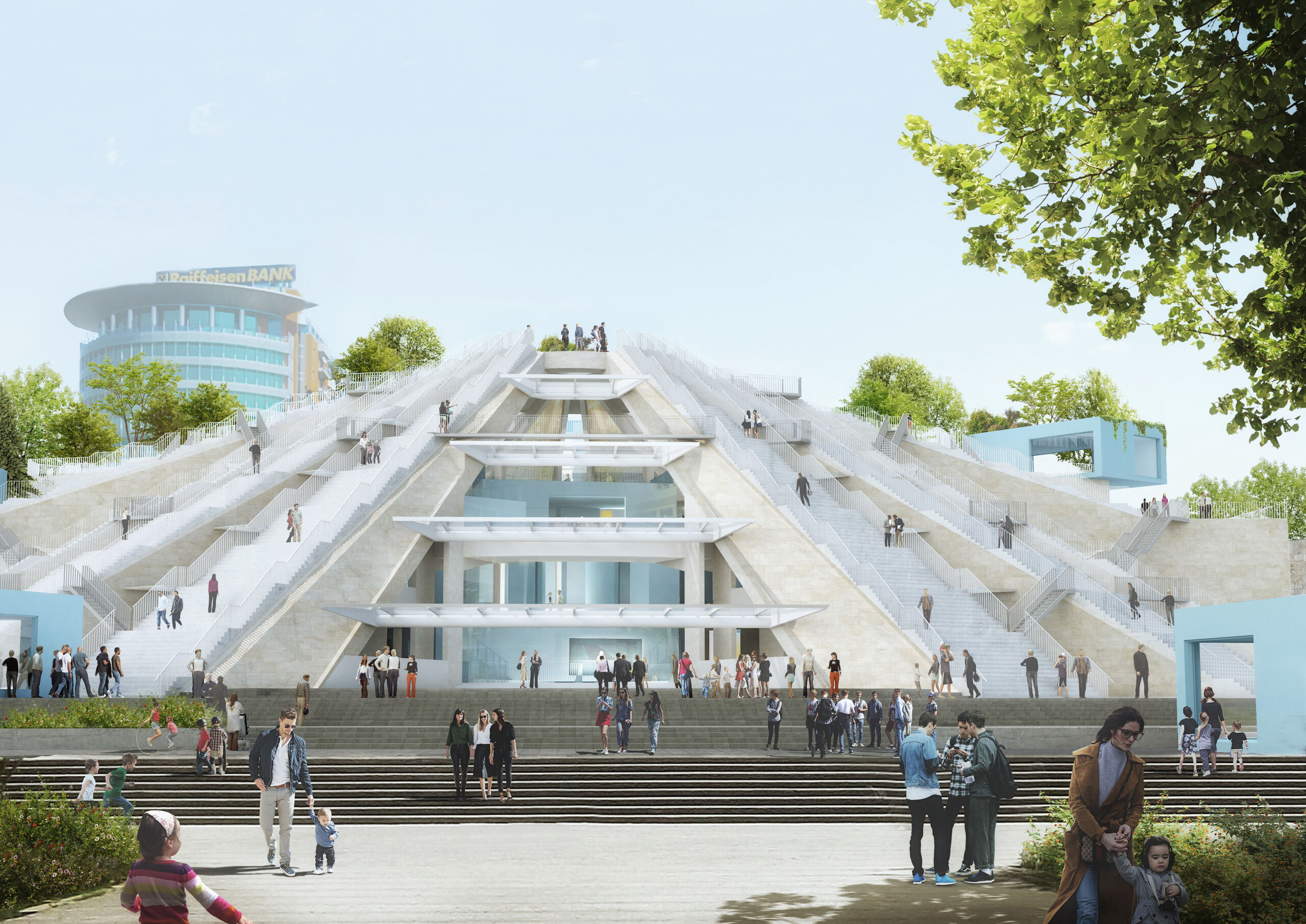 De Piramide van Tirana, het nieuwe ontwerp van Winy Maas, met een opgefriste buitenkant