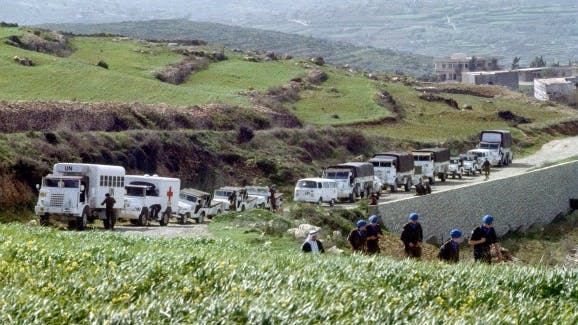 De Nederlandse soldaten komen aan in Haris, Libanon, om de Franse troepen af te lossen in maart 1979. Foto: ANP