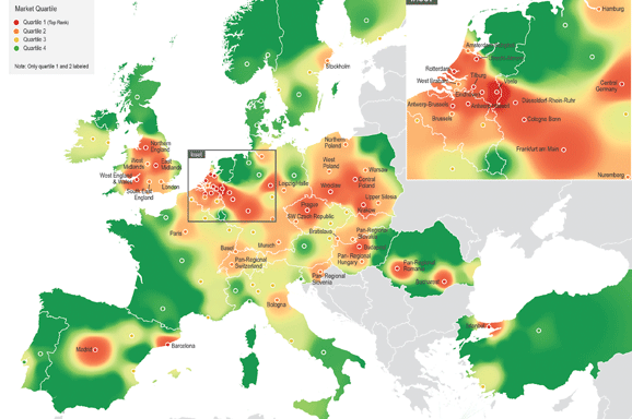 Heat Map Logistieke locaties Europa. Afb: Prologis