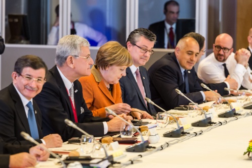 Ahmet Davutoglu (L). EPA