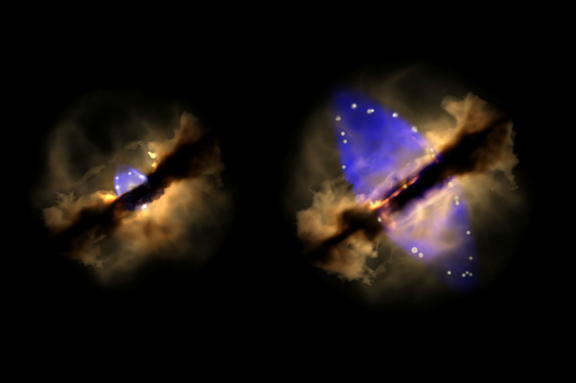 Achttien jaar van de geboorte van een ster (Artist impression van Wolfgang Steffen, Instituto de Astronomía, UNAM)