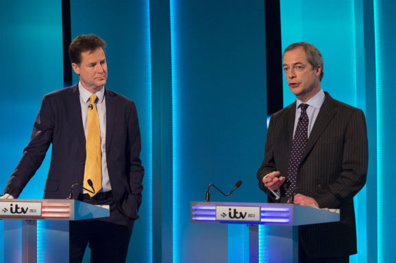 Foto: ANP/EPA - Clegg (l) en Farage