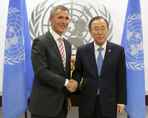 Jens Stoltenberg en Ban Ki-Moon. EPA