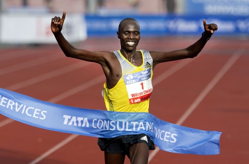 Wilson Chebet bij zijn zege in Amsterdam in 2013 (ANP)