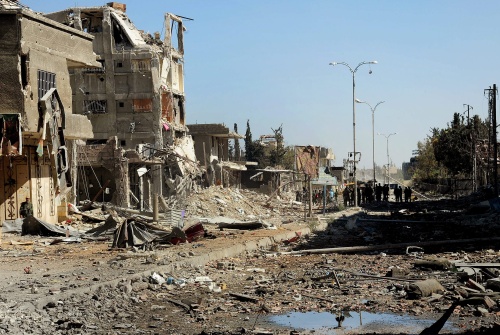 Archieffoto, verwoeste straten in Damascus. EPA