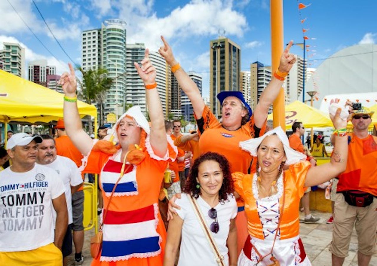 Ook in Fortaleza waren de Oranjesupporters goed vertegenwoordigd. ANP