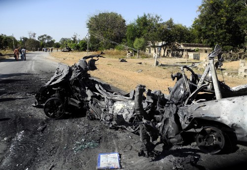 Archieffoto, een voertuig van Boko Haram is vernietigd. EPA