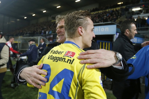 SC Cambuur-trainer Dwight Lodeweges (L) met speler Marcel Ritzmaier (R). ANP Pro Shots