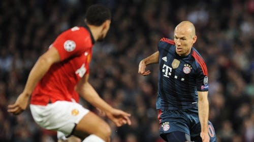Arjen Robben van Bayern München tijdens de wedstrijd tegen Manchester United. EPA