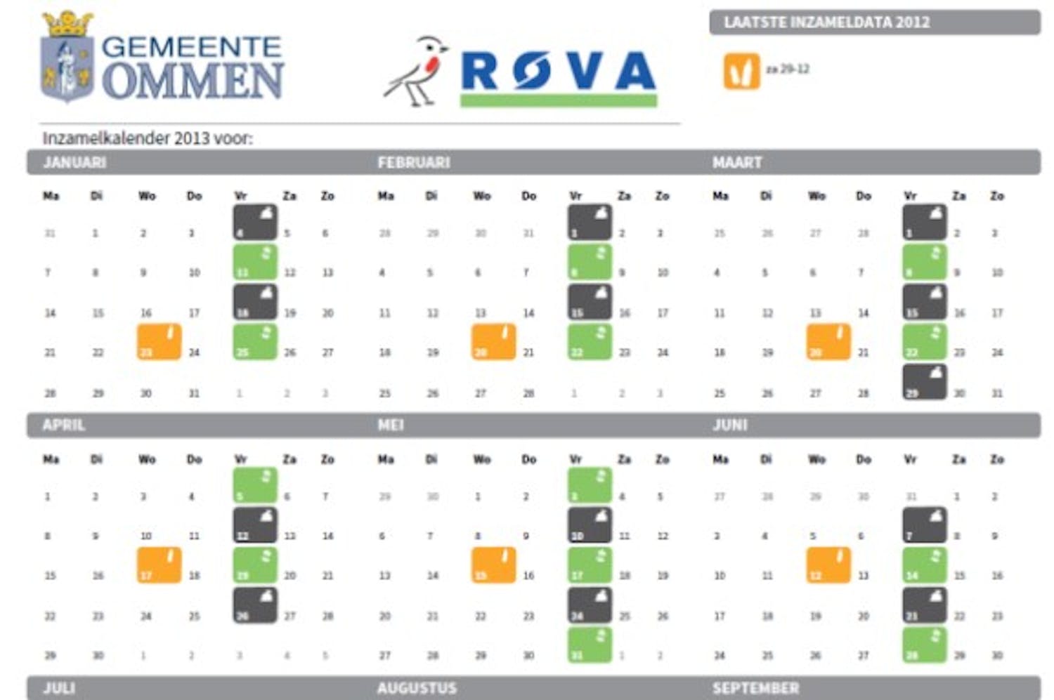 Fysieke afvalkalender ROVA telefonisch aanvragen via selfservice