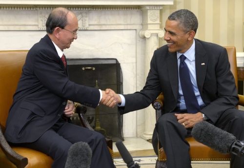 De Amerikaanse president Barack Obama en Myanmar president Thein Sein
