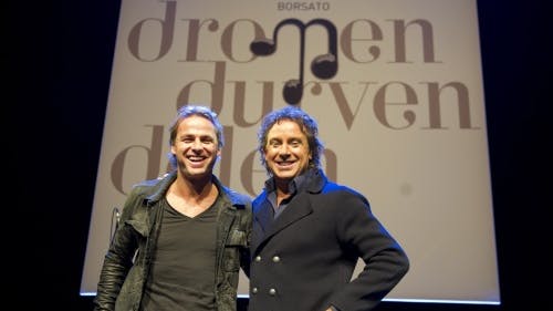 John Ewabank (l) en Marco Borsato tijdens d epresentatie van het vorige album, Dromen durven delen. ANP KIPPA