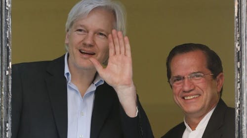 Julian Assange (L). EPA