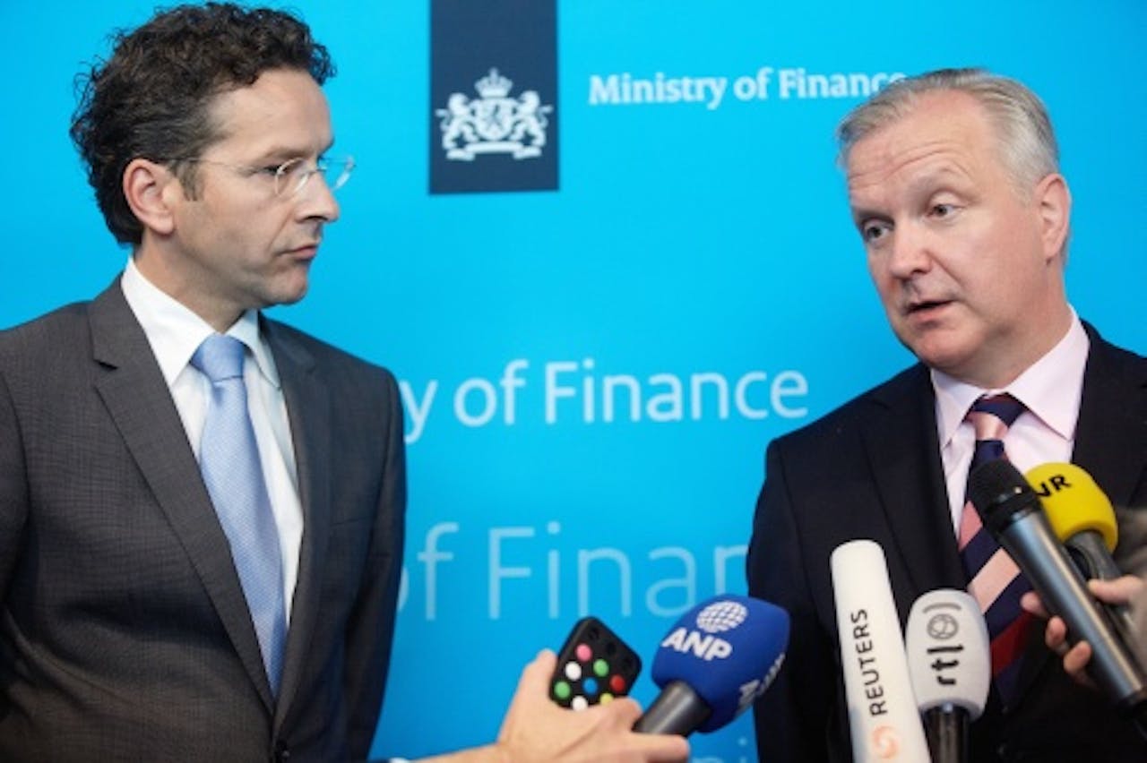 Minister Jeroen Dijsselbloem en eurocommissaris Olli Rehn. ANP