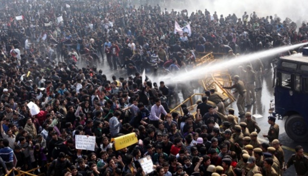 In New Delhi liep zaterdag demonstratie uit op ongeregeldheden. EPA