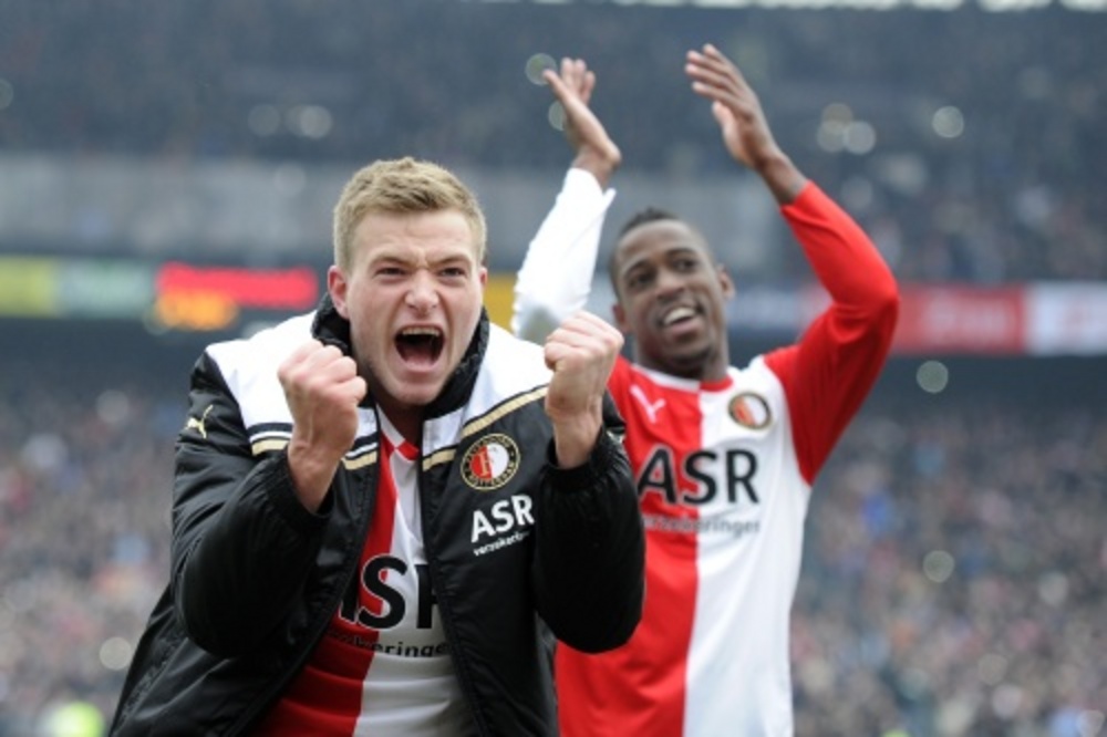 John Guidetti (L) de grote man bij feyenoord met drie goals. ANP