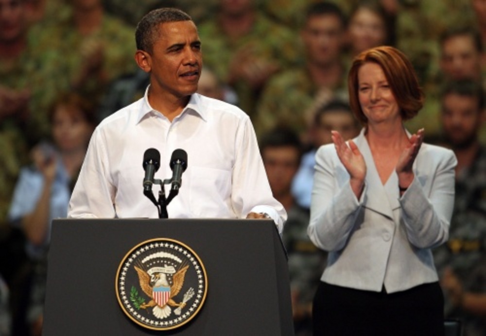 Barack Obama tijdens zijn bezoek aan Australië. EPA
