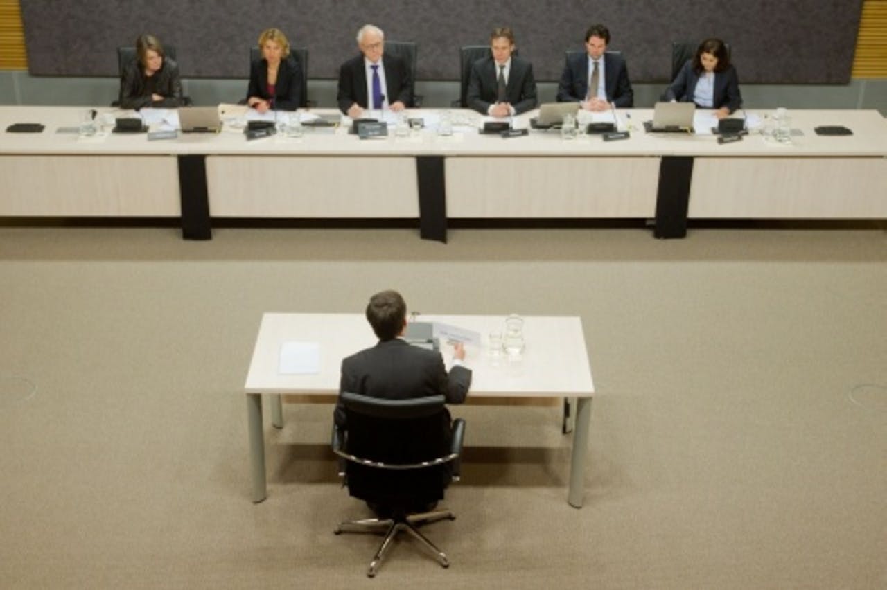 Oud-premier Jan Peter Balkenende tijdens het verhoor van de parlementaire enquÃªtecommissie Financieel Stelsel. ANP