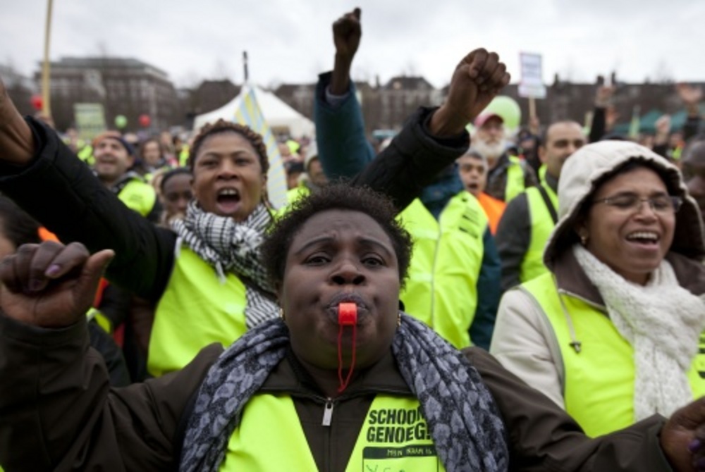 Archiefbeeld van demonstrerende schoonmakers. ANP
