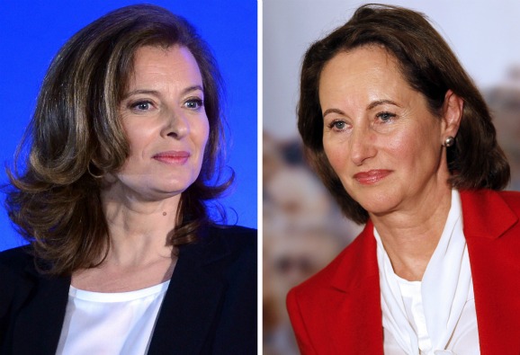 Links (vriendin): Valérie Trierweiler. Rechts (ex): Ségolène Royal