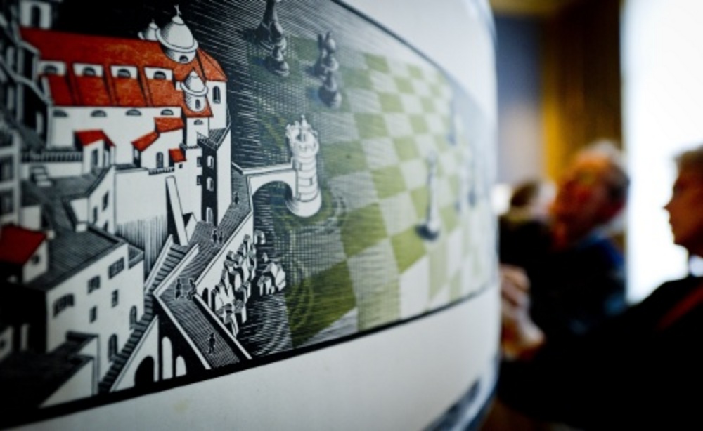 Het kunstwerk Metamorphose III van Maurits Cornelis Escher. ANP