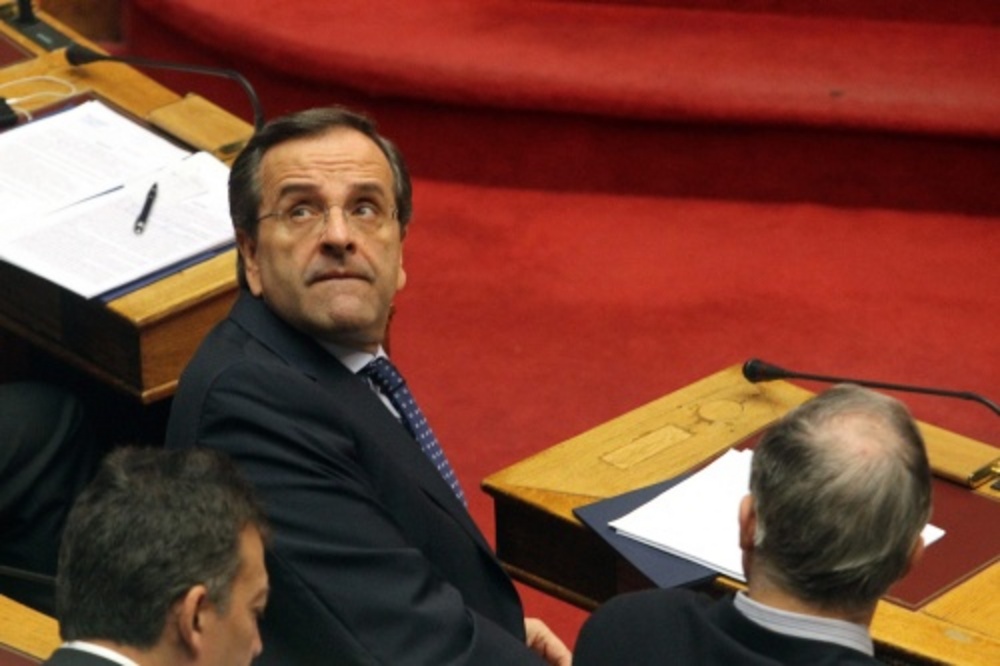 De leider van de conservatieve Griekse regeringspartij Nieuwe Democratie, Antonis Samaras. EPA
