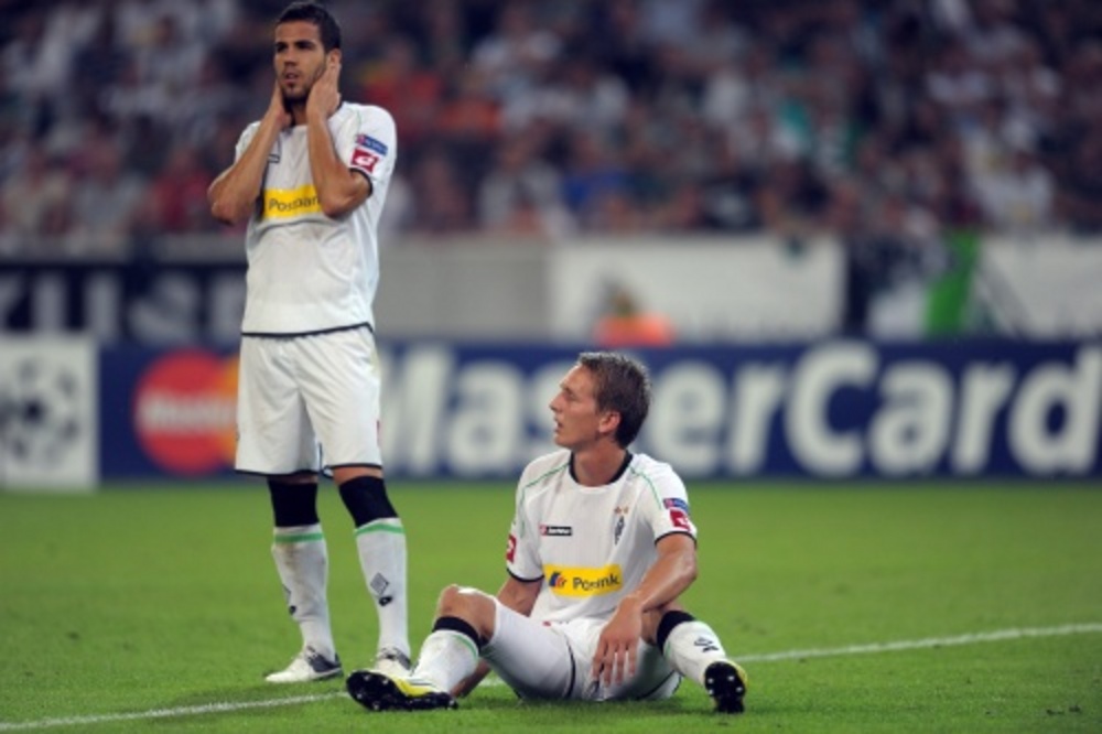 Luuk de Jong (R) en Alvaro Dominguez van Borussia Mönchengladbach. EPA